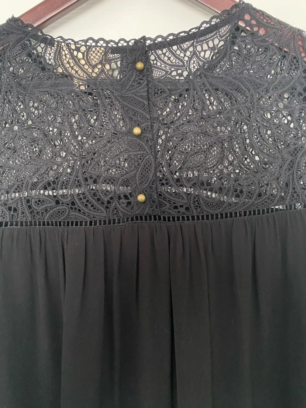 Anthropologie Moulinette Soeurs Black Lace Yoke & Sleeve Blouse Size 12 - Picture 8 of 14